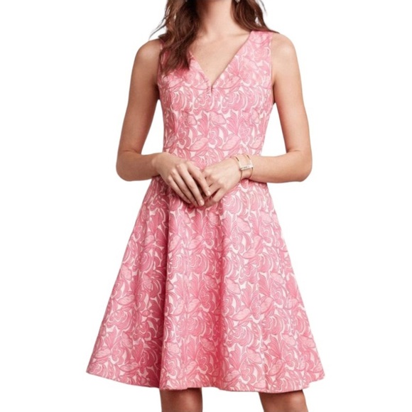 Maeve Anthropologie Claribel Dress Women’s Size 4 Pink Jacquard Fit & Flare - Picture 2 of 16